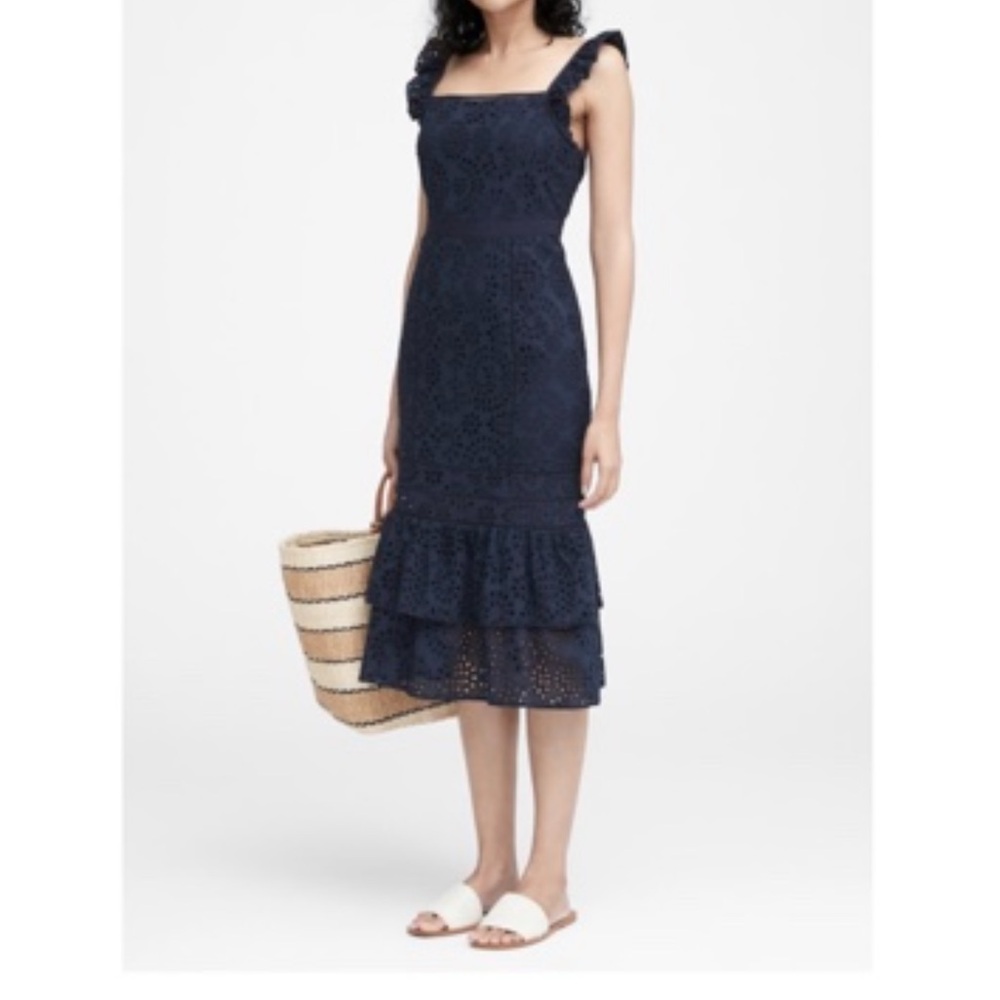 Banana Republic Eyelet Pinafore Navy Dress